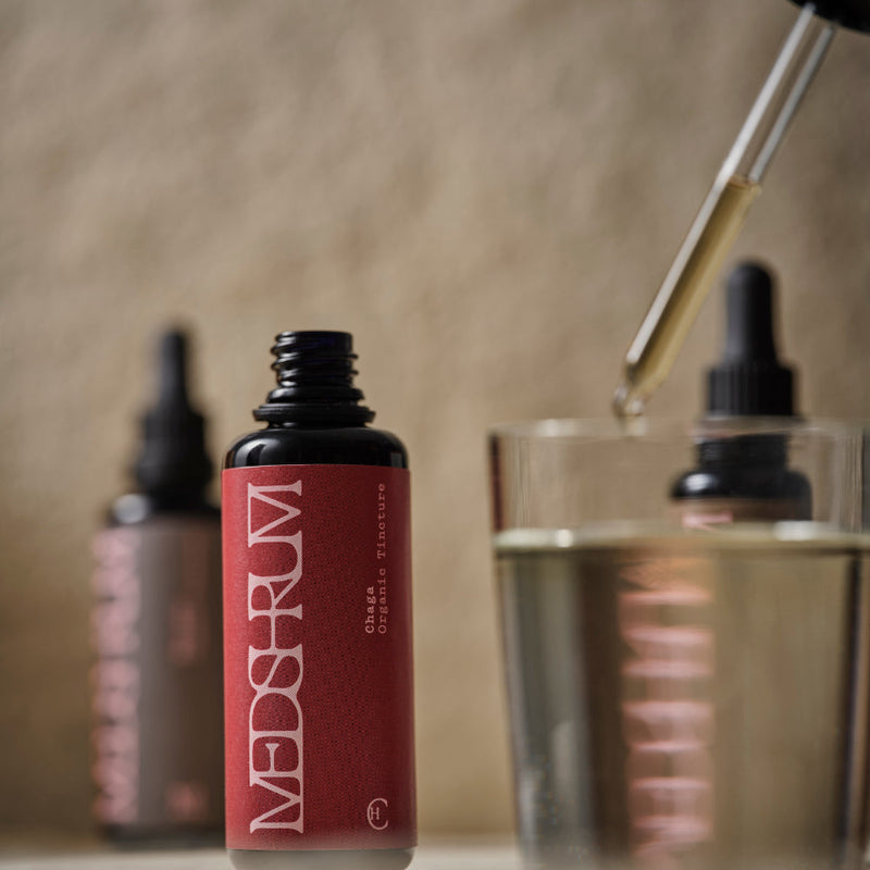 Medshrum tincture bottle with pipette for a daily functional mushroom wellness ritual.