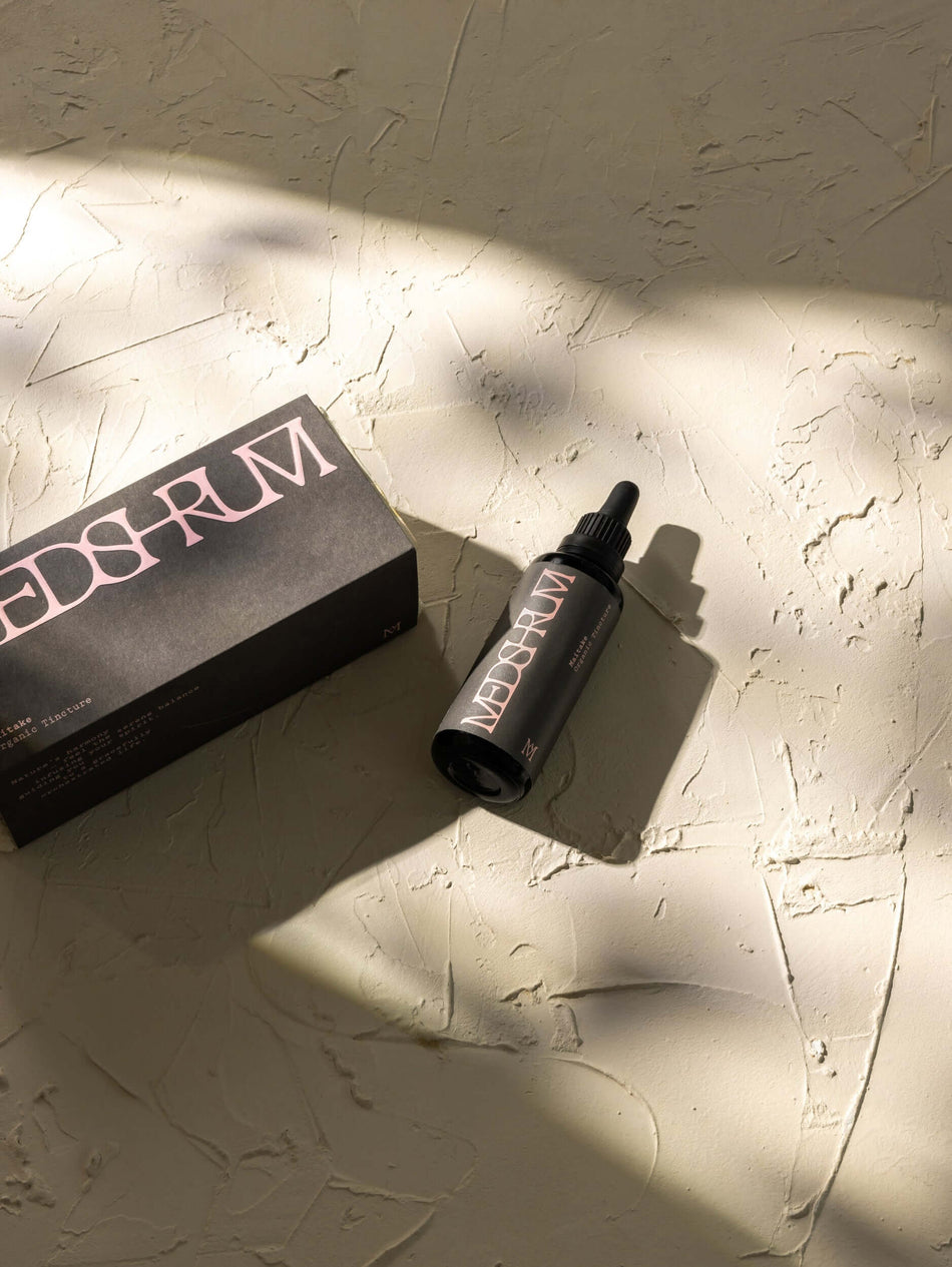 Medshrum Maitake organic tincture bottle, promoting immune support and overall wellbeing.
